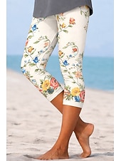 ieftine -Pentru femei chinez Jambiere Vacanță Epocă Șic Stradă Capris Talie Înaltă Floral Grafic Imprimare Confort Απαλό Comfortabil Strech Zilnic În aer liber Vacanță Albastru piscină Verde Gri Negru Alb