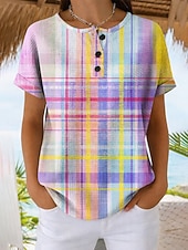  T-shirt Femme Waffle Imprimé Graphique Géométrique Vintage Stylé Classique Manches Courtes Col Ronde Tops Quotidien Bleu Jaune Orange Été Printemps