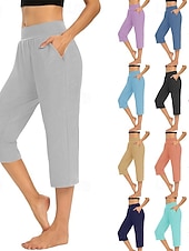  Mulheres calções capri chinês Férias Roupa de rua Casual Comprimento da panturrilha Cintura Média Tecido Bolsos Cintura elástica Confortável Respirável Com Stretch Diário Ao ar livre Streetwear Vinho