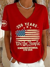 お買い得  独立記念日トップ-アメリカ独立記念日 女性用 Tシャツ プリント グラフィック フラッグ アメリカの国旗 ヴィンテージ スタイリッシュ クラシック 半袖 Ｖネック レギュラートップス 日常 ピンク ルビーレッド パープル カーキ色 夏 春