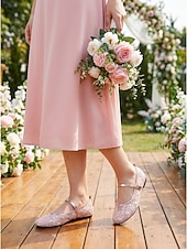 Χαμηλού Κόστους Παράνυμφος-Γυναικεία ροζ δαντελένια φλατ παπούτσια - άνετα παπούτσια για παράνυμφους για γάμους στον κήπο