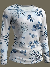 cheap Floral tee-Women's T Shirt Print Floral Graphic Plants Fashion Classic Casual Long Sleeve Crew Neck Regular Tops Daily Weekend Blue Red Green Summer Spring