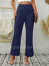 cheap Straight-Leg Pants-Women's Chinos Pants Trousers Straight Elegant Fashion Streetwear Full Length High Waist Plain Comfy Soft Comfortable Inelastic Business Office Work Navy Black Apricot Summer Spring Fall Regular Fit