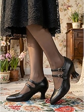 ieftine Victorian și Edwardian-Pantofi cu toc Mary Jane verzi, în stil victorian vintage pentru femei - pantofi eleganți cu toc dublu și barete mici &amp;detalii brogue pentru petreceri cu ceai, evenimente retro &amp;ocazii formale