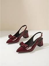 voordelige Slingback Pumps-Elegante damespumps van marineblauw lakleer - chique pumps met spitse neus en strik. &amp;Stevige blokhak voor kantoorwerk, business casual &amp;dagelijkse professionele kleding