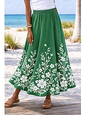 preiswerte Grafische Röcke-Damen Urlaubsrock Elegant Mode Lässig Maxi Hohe Taille Röcke Blumen Grafik Tasche Druck Mikroelastisch Täglich Strand Blau Schwarz Rosa Grün Sommer