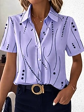 abordables Blouses rayées et géométriques-Chemise Femme À Manches Longues Blouse Boutonnée Graphique Géométrique Quotidienne Décontractée Chemisier À Manches Courtes Col Regular Tops Quotidien Blanc Été Printemps