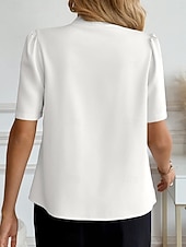 abordables Blusas Elegantes-Mujer Camisa Camisa con botones Camisa casual Botones Plano Elegante Clásico Moderno Manga Corta Escote en Pico Tops regulares Diario Festivos Noche Azul Piscina Negro Blanco Vino Albaricoque Verano