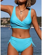 abordables Surf Tankinis &amp; Bikinis-Femmes Maillot de bain froncé Ensembles de bikini Maillot de bain Couleur Unie Côté froncé Protection UV Élastique Sans manches Maillot de Bain Maillot de bain Surf Plongée Natation Été