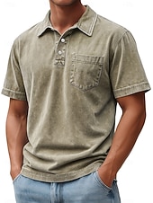 abordables Polo classique pour homme-Homme Polo Chemise 100% coton délavée à l'acide Occasionnel Fête Revers Manche Courte Mode Basique Uni Vintage Affligé Été Printemps Toutes saisons Coupe régulière Marron foncé Noir Vert Claire Rose
