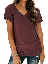 economico T-shirt semplice-Per donna Maglietta Semplice Moda Elegante Classico Manica Corta Scollo a V Top Regolari Quotidiano Uscire Weekend Bianco Rosa Vino Blu marino Albicocca Estate Primavera