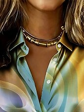  Women's Shirt Satin Shirt Print Ombre Graphic Fashion Daily Casual Long Sleeve Shirt Collar Regular Tops Long Tops Daily Holiday Going out Blue Summer Spring Fall