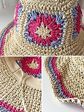 preiswerte Urlaubszubehör-Gewebter Damen-Sonnenhut im Boho-Stil, mehrfarbig, faltbar, perfekt für Strand- und Resorturlaube sowie als lässiger Alltagsbegleiter