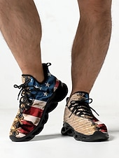  Herrsneakers med amerikansk flagga – lätta, andningsbara snörskor, patriotisk stjärn- och ränderdesign för självständighetsdagen, parader, gatufestivaler, utomhuspromenader och vardagskläder