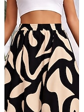abordables Faldas gráficas-Mujer Falda de vacaciones Elegante Moda Casual Maxi Alta cintura Faldas Floral Graphic Bolsillo Estampado Microelástico Diario Playa Negro Caqui Verano