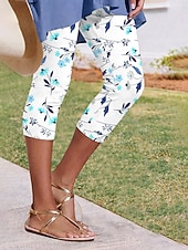 abordables Estampado Floral-Mujer Pantalones Capri Chinos Polainas Vacaciones Moda Ropa de calle Capris Alta cintura Floral Graphic Comodidad Suave Cómodo Elástico Diario Exterior Vacaciones Azul Piscina Violeta Azul Marino