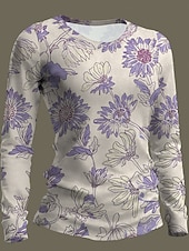 economico T-shirt floreale-Per donna Maglietta Stampato Floreale Grafico Moda Classico Casual Manica Lunga Girocollo Top Regolari Quotidiano Weekend Rosa Rosso Viola Estate Primavera