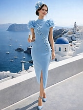 cheap Cocktail Dresses-Sheath Column Ankle Length Cocktail Dresses Party Dresses Elegant Sleeveless High Neck Formal WorkWear Stretch Fabric with Slit Appliques