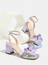 cheap Women-Women's Romantic Purple Floral High Heels - Elegant 3D Flower Strappy Sandals with Stiletto Heel for Luxury Cruise Vacations, Yacht Parties &amp; Summer Evening Galas