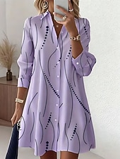 ieftine Rochie Artă și Design-Pentru femei Rochii Lungime Genunchi Rochii Tip Cămașă Vacanță Gril pe Kamado Casual Plajă Fit regulat Grafic Buline Abstract Manșon Lung Rever Albastru piscină Alb Roz Îmbujorat Mov Vară Primăvară