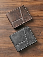 economico Portafogli-Portafoglio da uomo vintage in similpelle, con design a più scomparti, finitura effetto invecchiato retrò, multicolore, materiale PU resistente, ideale per viaggi e uso quotidiano casual.