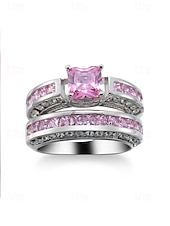abordables Boda ACC-Juego de anillos para mujer, cobre con circonitas cúbicas, multicolor, elegantes anillos a juego para bodas, fiestas y eventos formales, joyería nupcial o de noche perfecta.