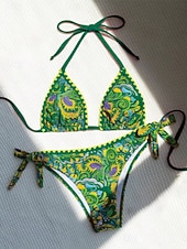 preiswerte Bikini-Sets-Damen Badeanzug Bikini Zweiteilig Freche Unterhose Bademode Schlank Rückenfrei Urlaub Strandbekleidung Blumen Paisley-Muster Neckholder Ärmellos Badeanzüge