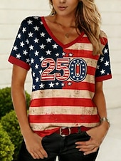  Giorno dell'Indipendenza Americana Per donna Maglietta Stampato Grafico Bandiera Elegante Classico Casual Manica Corta Scollo a V Top Regolari Quotidiano Uscire Weekend Blu Rosso Rosso / blu Estate