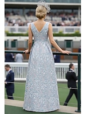 levne Máminy kombinézy-A-Linie Na zem Šaty pro svatební hosty Derby šaty Šaty pro matku nevěsty Bez rukávů Tričkový Elegantní Kentucky Derby Satén Směs len / bavlna s Květinový potisk Sklady