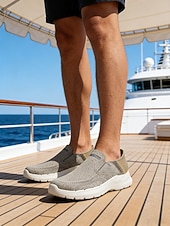 abordables Hombres-Zapatillas deportivas de punto sin cordones para hombre – calzado informal para islas y cruceros, ligero y transpirable, ideal para viajes y vacaciones.