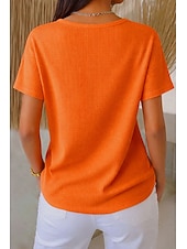 זול טי-שירט פשוטה-בגדי ריקוד נשים אוברסייז חולצה קצרה טי שירטס טופים מארג וויפל כפתור קדמי אחיד אופנתי מסוגנן קלסי שרוולים קצרים צווארון עגול קצר הנלי חולצות רגילות יומי ליציאה סוף שבוע לבן כתום קיץ אביב