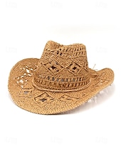 Χαμηλού Κόστους Ανδρικά καπέλα-Ανδρικό ψάθινο καουμπόικο καπέλο western σε πολλά χρώματα, υφαντό καλοκαιρινό καπέλο ηλίου για διακοπές στην παραλία, ρούχα western στυλ, ρούχα σε θέρετρα και καλοκαιρινά πάρτι