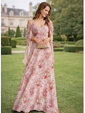 economico Lunghezza del pavimento-Linea ad A Abito Lunghezza al pavimento Abito da invitata a nozze Abito Formale Abito da sera Abito da cerimonia per signora Manica Corta Scollo a V Elegante Semplice Abbellito Formale Ospite di