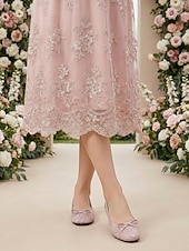 voordelige Moeder van de Bruid/De Bruidegom-Dames ballerina's van roze kant, elegante geborduurde instapschoenen voor de moeder van de bruid, tuinbruiloft &amp;formele dag evenementen