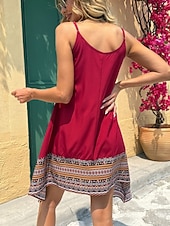 billige Boho-kjoler-Dame Midikjole Boho-kjole Uformell kjole Slipkjole Elegant Mote Moderne utendørs Feriereise Ut på byen Normal Grafisk Ermeløs Crew-hals Svart Rød Grønn Sommer Vår