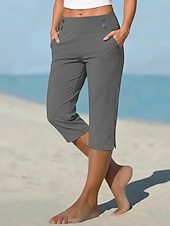 preiswerte Einfarbige Leggings-Damen Caprihose Stoffhosen Gemütliche Leggings Urlaub Basic Lässig Wadenlang Natürliche Taille Einfach Seitentaschen Geteilt Bequem Komfort Atmungsaktiv Hohe Elastizität Urlaub Yoga Straße Navy-Blau