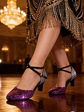 cheap 1920s &amp; Gatsby Era-Women's 1920s Gatsby Flapper Shoes - Elegant Purple &amp; Silver Glitter Mary Jane Pumps with Vintage Mid-Heel &amp; Crisscross Straps for Ballroom Dancing, Glamorous Parties &amp; Weddings