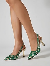 abordables Mère de la Mariée/Marié-Escarpins à bride arrière verts fleuris pour femme, ornés d'un talon sculpté ; chaussures élégantes pour la mère de la mariée lors d'un mariage en ville ; escarpins pointus d'inspiration vintage pour