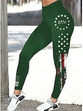  Women's Pants Trousers Leggings Vacation Streetwear Basic Full Length High WaistPantsAmerican Independence Day Graphic American Flag Elastic Waist Print Comfort Breathability Comfortable High