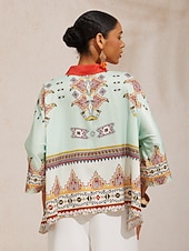 economico Bluse e camicie-Camicia etnica in raso setoso con maniche a pipistrello e motivo totem.