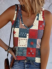  Amerikanischer Unabhängigkeitstag Damen Tank Top Druck Grafik Flagge Vintage Tropisch Stilvoll Ärmellos V Ausschnitt Normale Oberteile Täglich Schwarz Weiß Beige Sommer Frühling