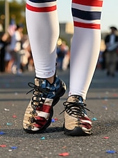  damskor med kakifärgade USA-flaggor – lätta, andningsbara snörskor, patriotiska stjärnor &randig stil för självständighetsdagen, parader, festivaler, utomhuspromenader &vardagskläder