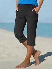 preiswerte Einfarbige Leggings-Damen Caprihose Stoffhosen Gemütliche Leggings Urlaub Basic Lässig Wadenlang Natürliche Taille Einfach Seitentaschen Geteilt Bequem Komfort Atmungsaktiv Hohe Elastizität Urlaub Yoga Straße Navy-Blau