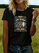  Amerikanischer Unabhängigkeitstag Damen T Shirt T-Shirt Druck Grafik Stilvoll Klassisch Lässig Kurzarm Rundhals Normale Oberteile Täglich Ausgehen Wochenende Blau Schwarz Weiß Rote Khaki Sommer