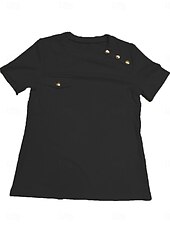 abordables Camiseta lisa-Mujer Camiseta Camiseta superior Botones Plano Moda Elegante Clásico Manga Corta Cuello Barco Tops regulares Diario Noche Fin de semana Negro Blanco Rojo Azul Marino Marrón Verano Primavera