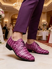 cheap Derby Shoes-Men's Faux Leather Purple Crocodile-Print Dress Shoes, Stylish and Unique, Ideal for Formal Events and Evening Wear and Weddings