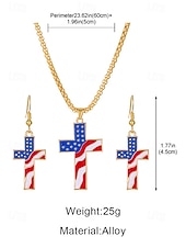 voordelige Accessoires-Damesketting en oorbellen met kruisje van legering, gouden en zilveren patriottische sieraden, oorbellen met hanger in de vorm van een Amerikaanse vlag, perfect voor de 250e verjaardag van de VS, Onafhankelijkheidsdag, casual kleding en vakantie.
