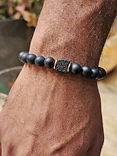 abordables Accessoires de vacances-Bracelet pour homme en perles de pierre volcanique, deux styles, perles de lave noire mate, bijou tendance et décontracté, parfait pour le quotidien et les voyages.