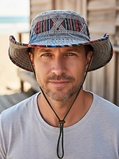 Χαμηλού Κόστους Αξεσουάρ διακοπών-Ανδρικό καπέλο bucket από μείγμα βαμβακιού σε μποέμ στιλ με έθνικ σχέδια, πολύχρωμο σχέδιο – ιδανικό για καθημερινή χρήση και ταξίδια διακοπών