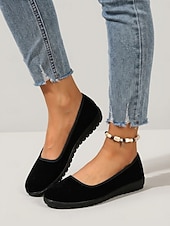 billige Flate sko til kvinner-Komfortable svarte slip-on flats for kvinner – myke flats med fleksibel såle for hverdagsbruk, turgåing og uformelle utflukter